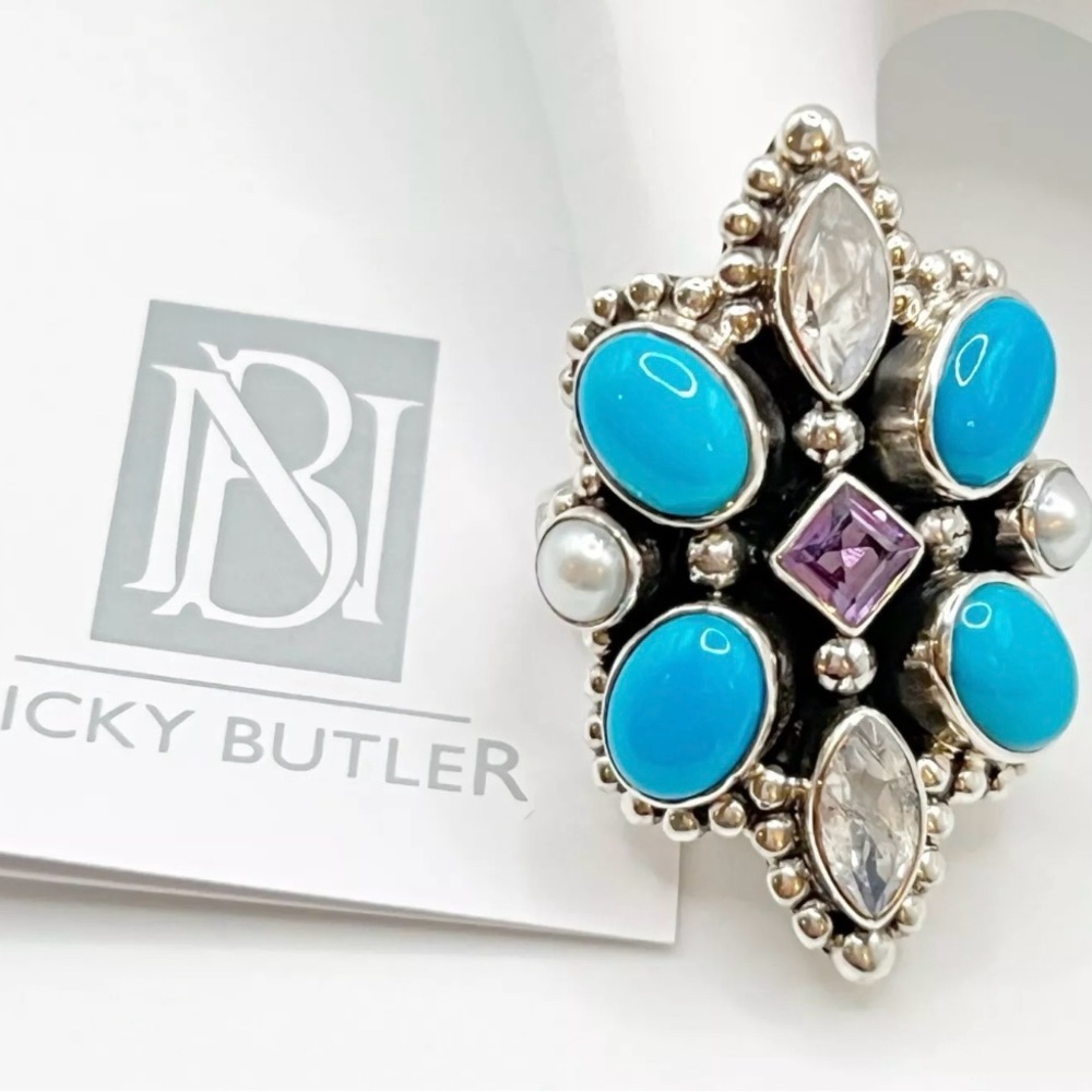 🌟NICKY BUTLER 925 Sterling Silver Turquoise Statement Ring Size 7 Brand …